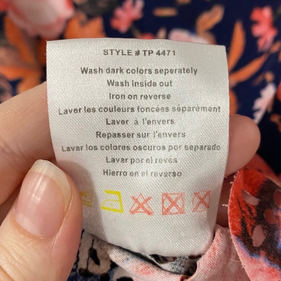 Blue & Pink Floral Cropped Tank Top | Cut Outs | S - Picture 6 of 8